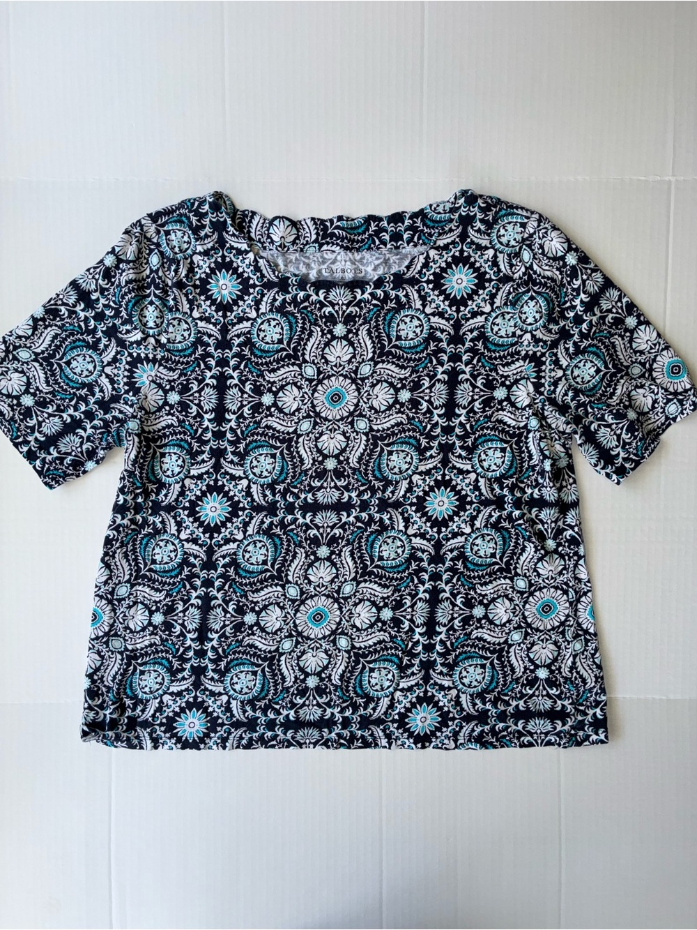 Talbots women’s short sleeve pima cotton blouse size XL geometric pattern
